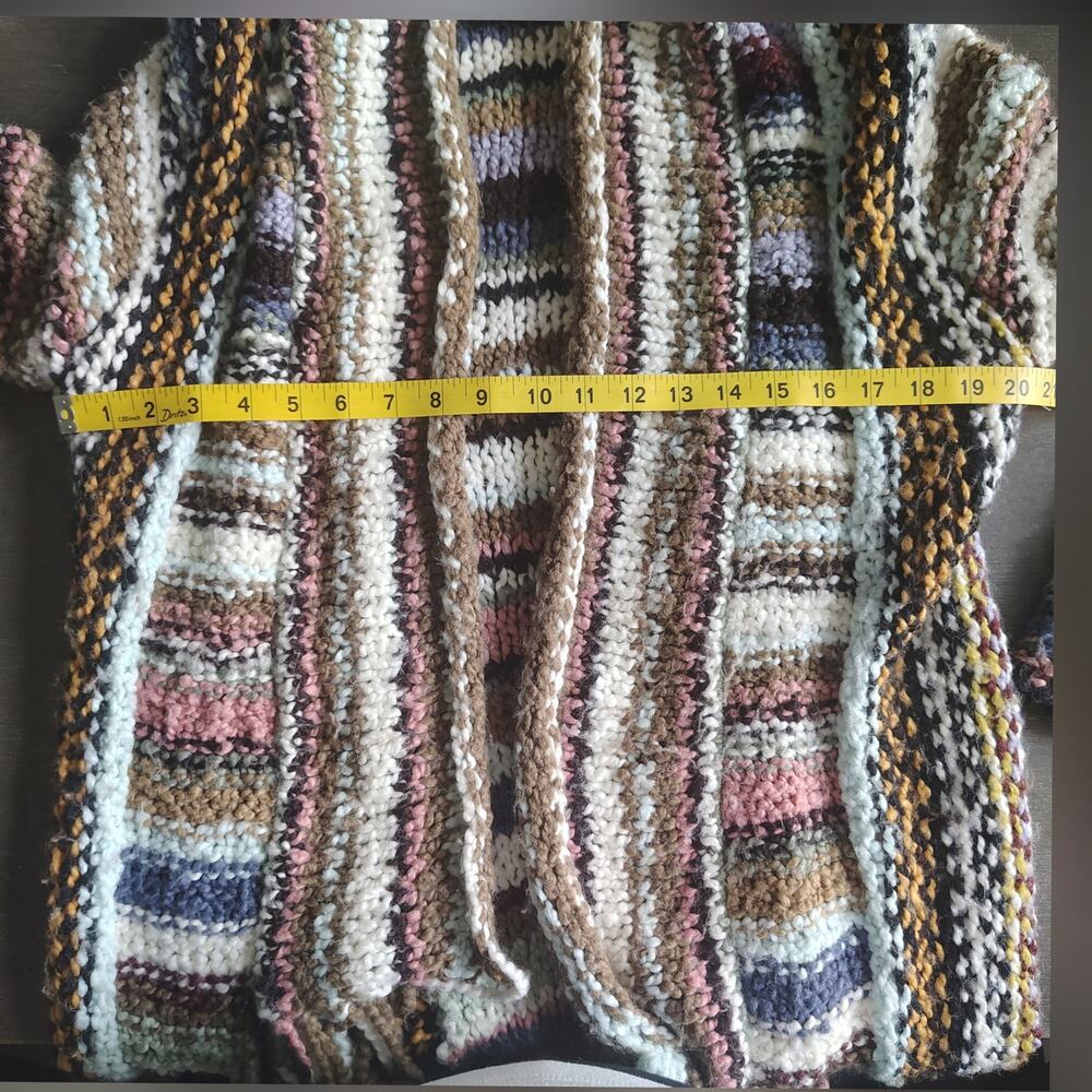 Free People FLAWED Technicolor Cardigan Sweater Duster Fringe Boho L - Picture 10 of 16
